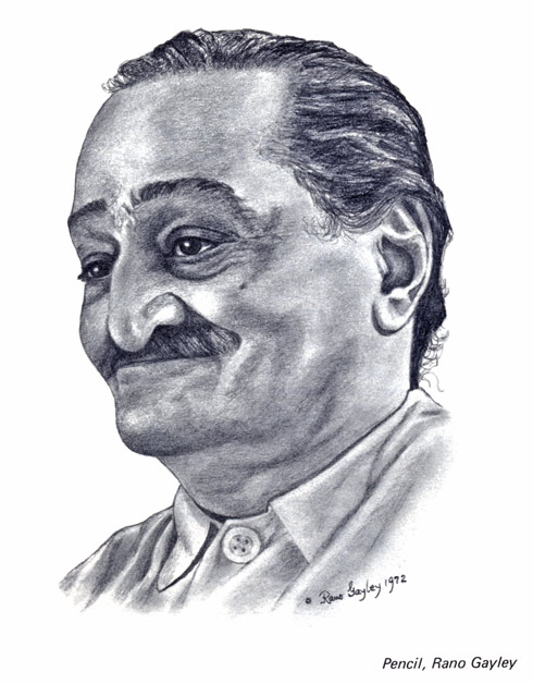 Pencil sketch of Baba by  Rano Gayley 1972